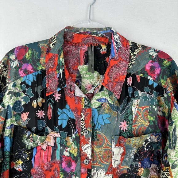 ANTHROPOLOGIE Patchwork Button Up Blouse Sz XL Paisley Floral - Picture 2 of 14